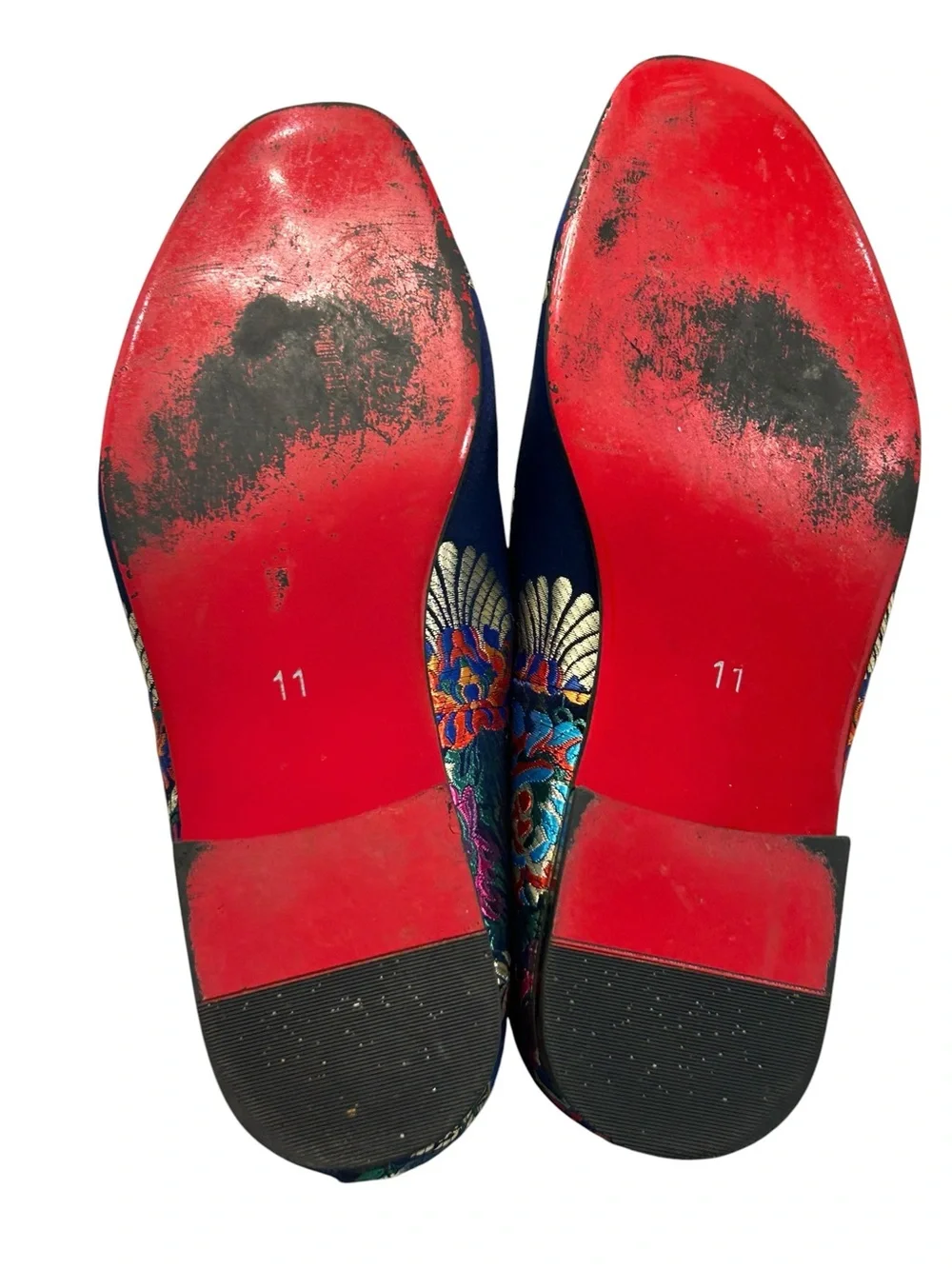Embroidered Floral Navy Slip-On Loafers